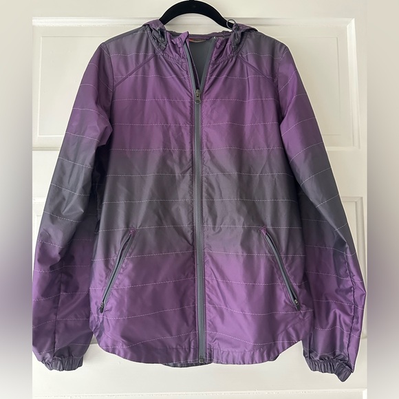 Zella Jackets & Blazers - Zella hooded running windbreaker in purple and dark gray ombré.